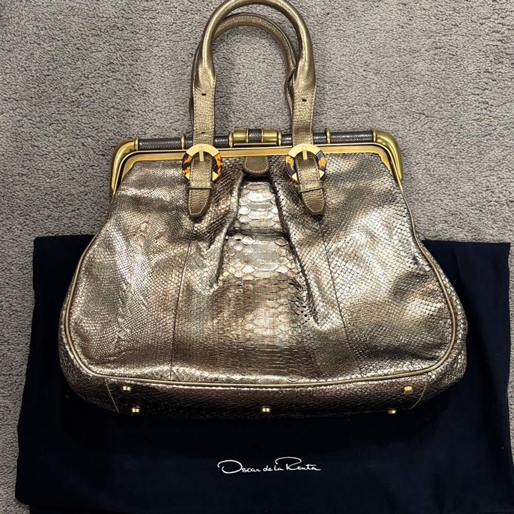 Oscar de la Renta Metallic Gold Satchel